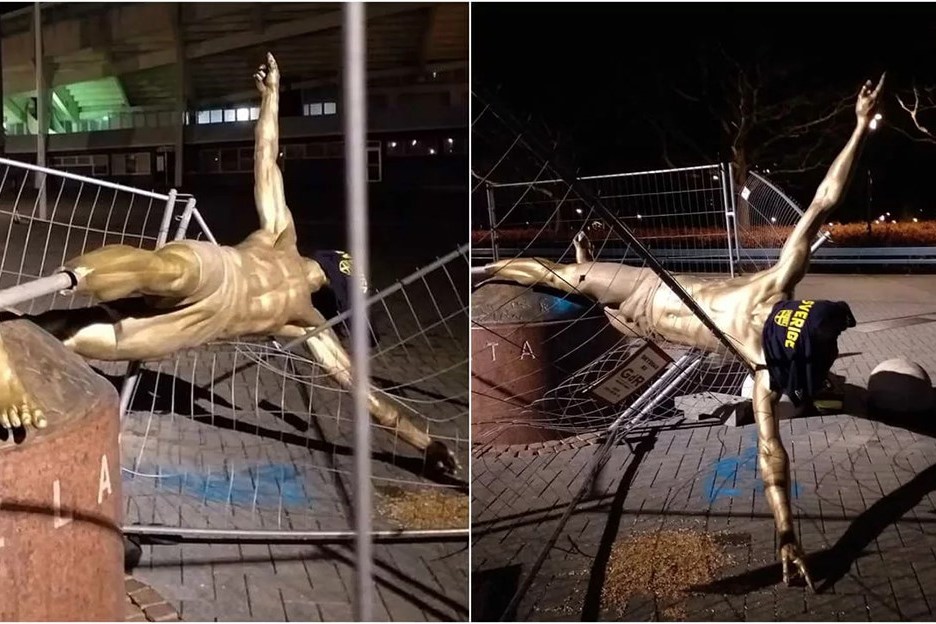 İbrahimoviçin heykəlinin yeri dəyişdirilir - Vandalizmə məruz qalır