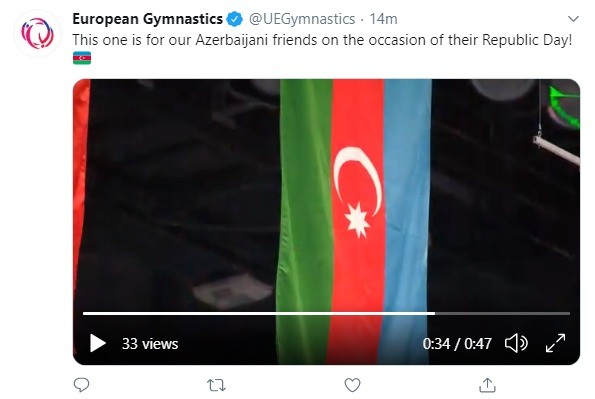 "Bu, azərbaycanlı dostlarımız üçündür!" - Avropa Gimnastikas paylaşım etdi