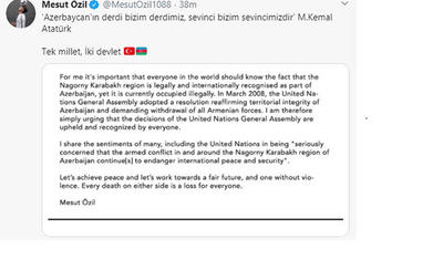 Mesut Özil Azərbaycana dəstək və dəyər verdi -