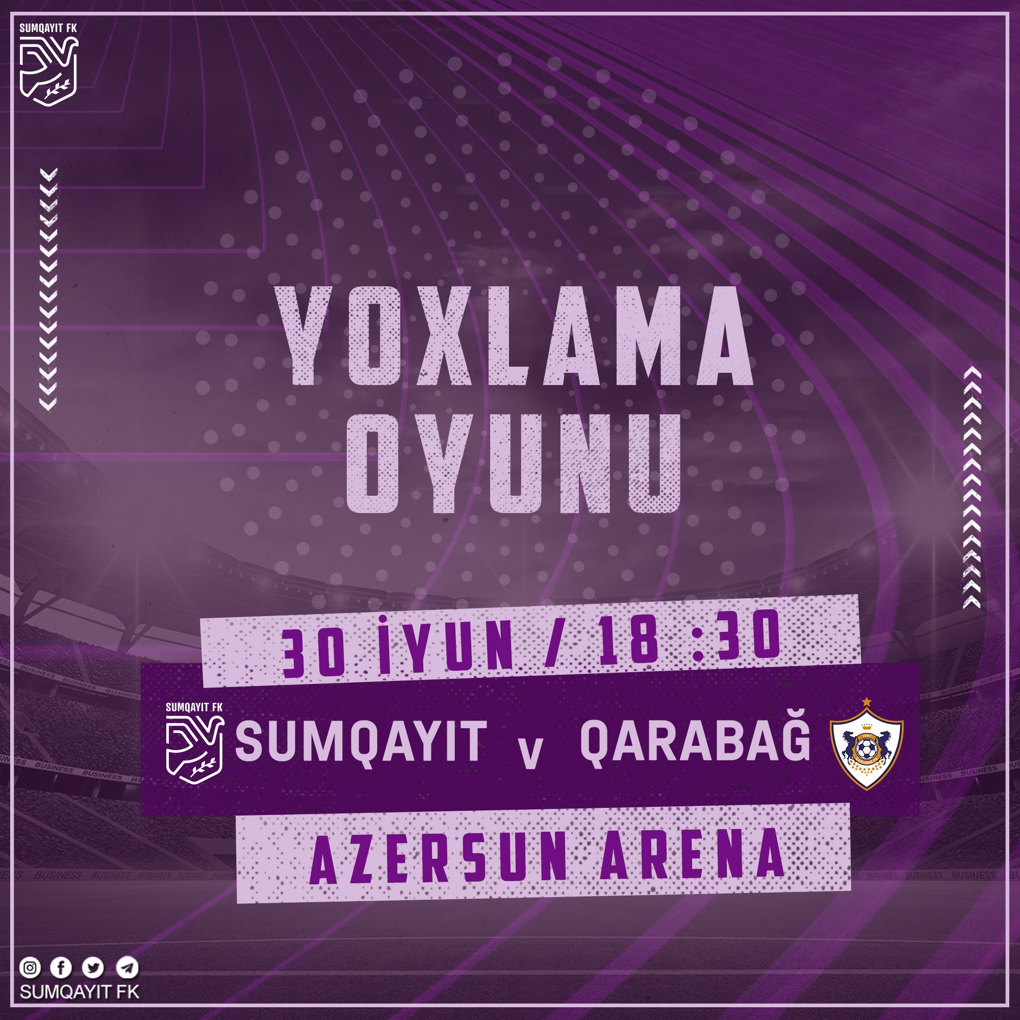 “Qarabağ” – “Sumqayıt”: İyunun 30-da, saat 18:30-da