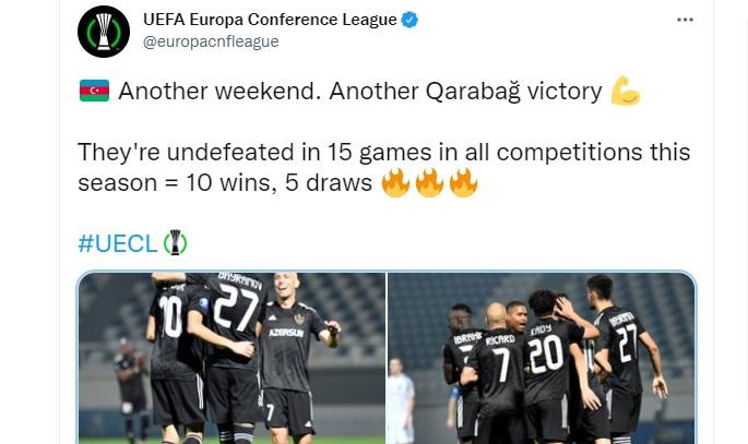 UEFA-dan "Qarabağ"la bağlı yeni paylaşım: "Başqa bir həftəsonu..."