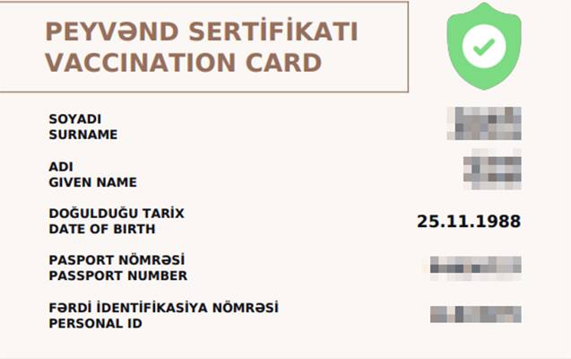 Azərbaycanda peyvənd olunmanı təsdiqləyən sertifikat müddətsiz olacaq