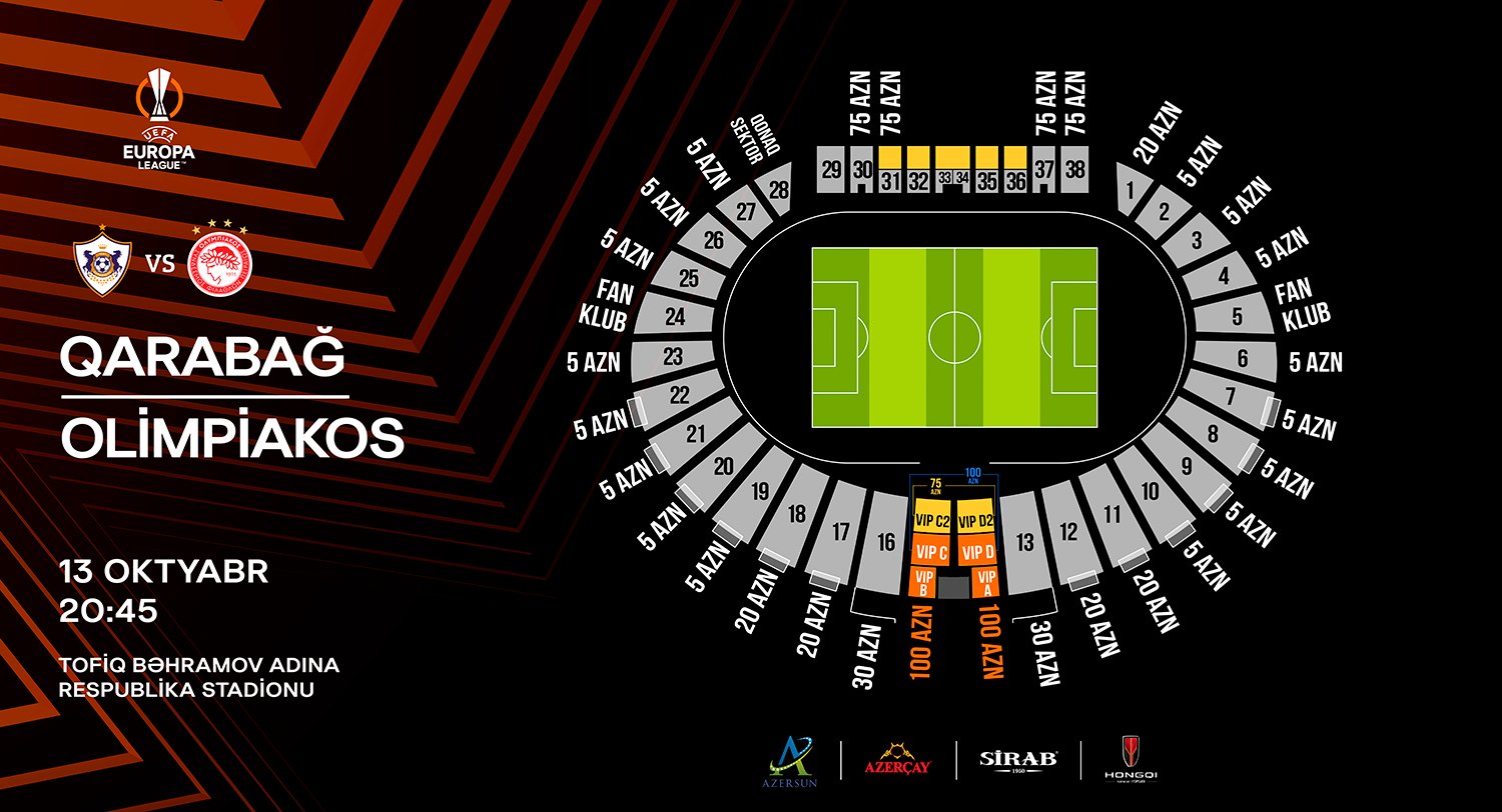 "Qarabağ" "Olimpiakos" üçün satışa çıxardı - 5, 20, 30, 75 və 100 manat