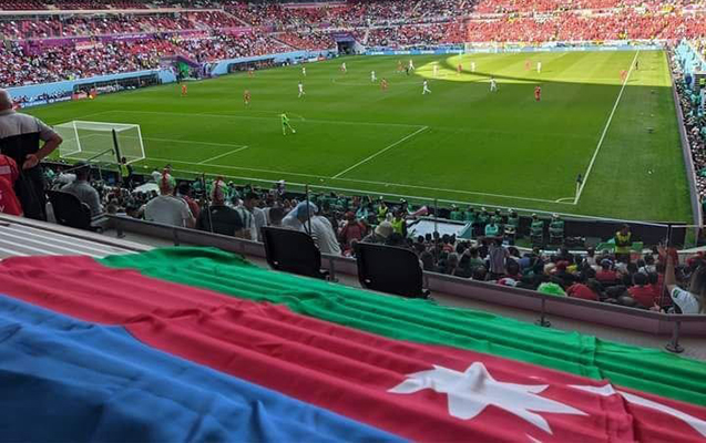 Azərbaycan bayraqları Uels – İran oyununda - FOTOLAR