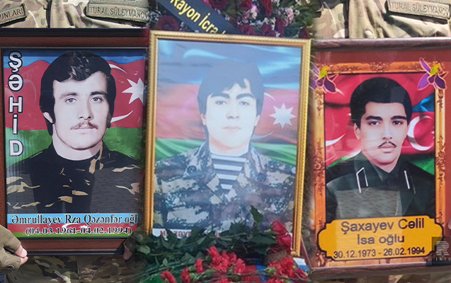 Üç şəhidimizin qalıqları Gəncədən Şabrana gətirilib dəfn olundu - FOTOLAR