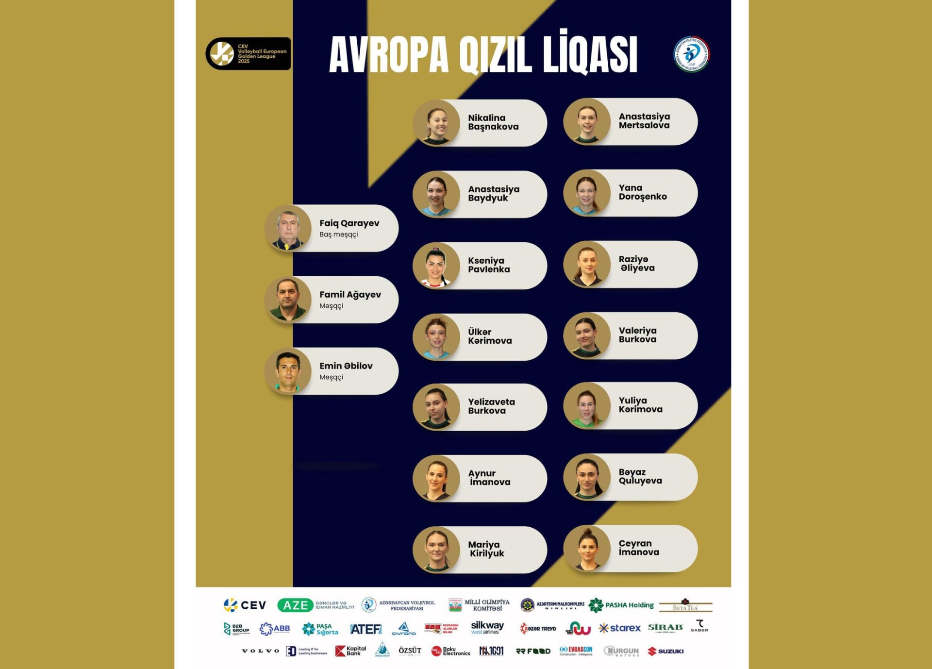 Millimizin Avropa Qızıl Liqası üçün yekun heyəti