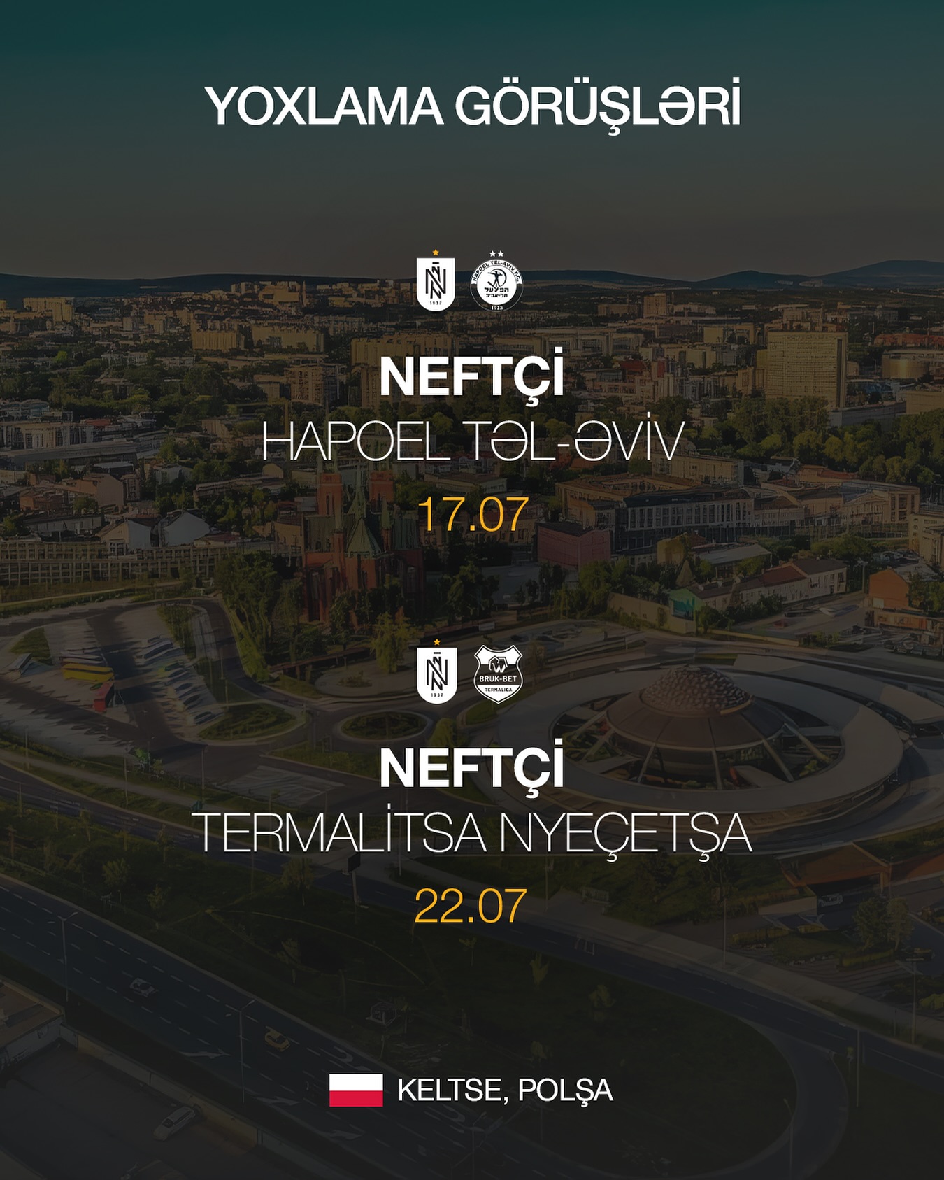 "Neftçi"nin Polşada üz-üzə gələcəyi daha iki rəqib bilindi