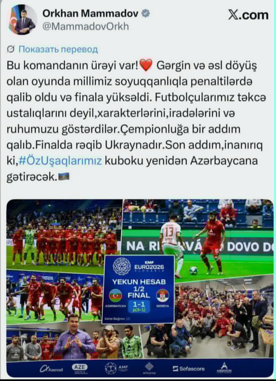 Orxan Məmmədov sevincini bölüşdü: 
